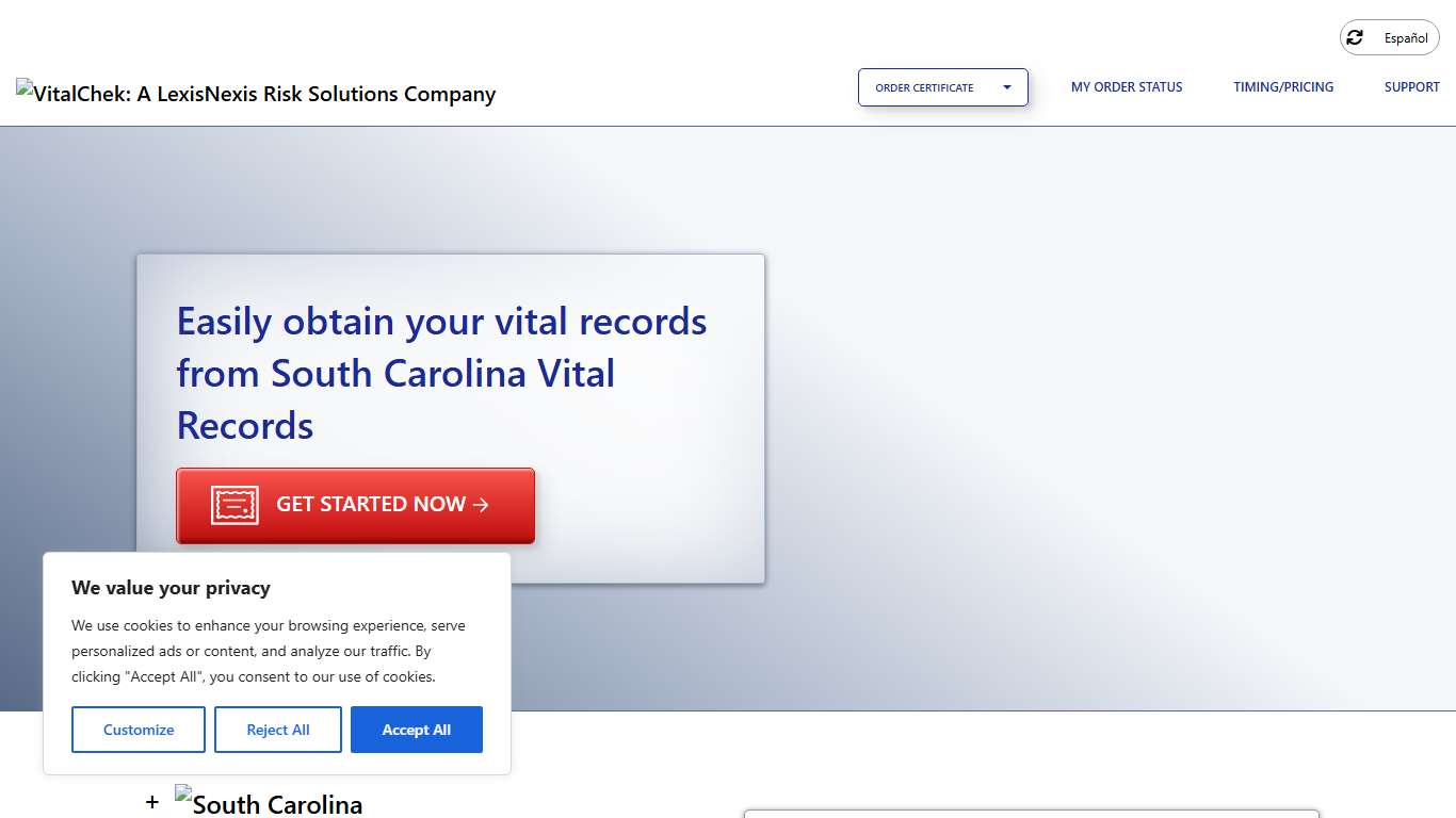 South Carolina Vital Records (SC) Order Certificates - VitalChek